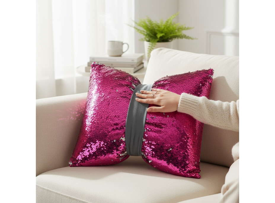 Dekorační polštář GLAM SHINE 40x40 cm - růžový/stříbrný