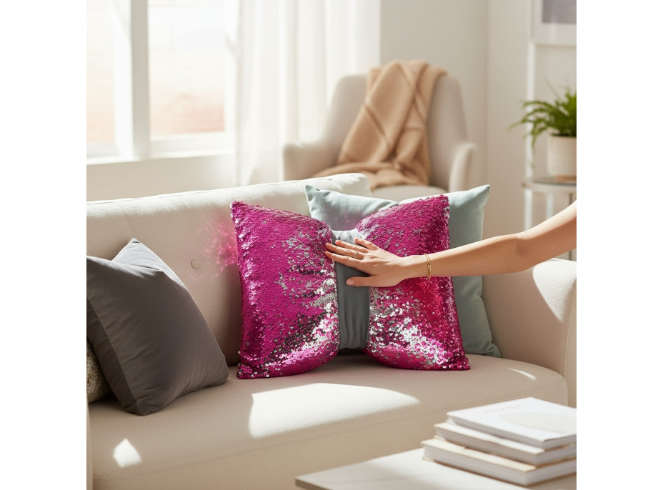 Dekorační polštář GLAM SHINE 40x40 cm - růžový/stříbrný