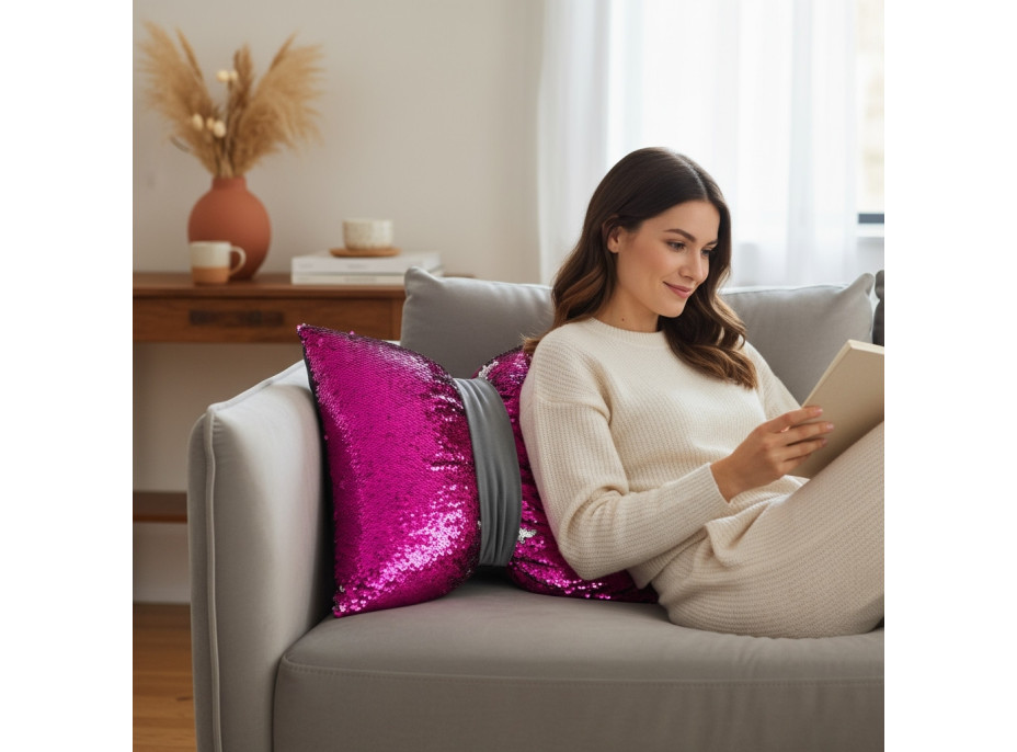 Dekorační polštář GLAM SHINE 40x40 cm - růžový/stříbrný