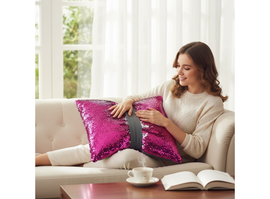 Dekorační polštář GLAM SHINE 40x40 cm - růžový/stříbrný