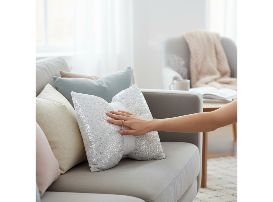 Dekorační polštář GLAM SHINE 40x40 cm - bílý/stříbrný