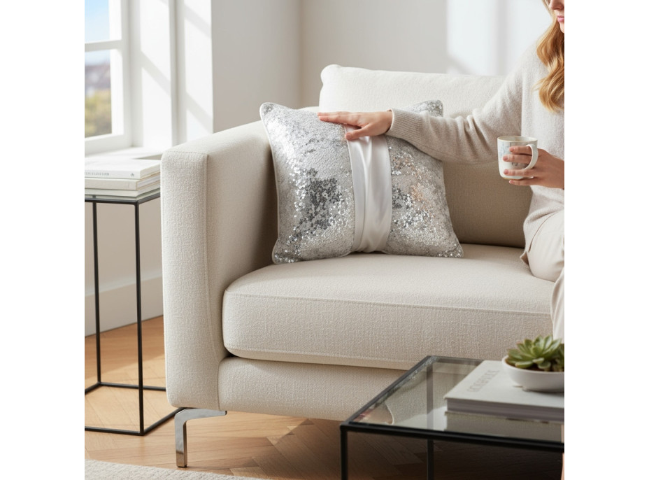 Dekorační polštář GLAM SHINE 40x40 cm - bílý/stříbrný