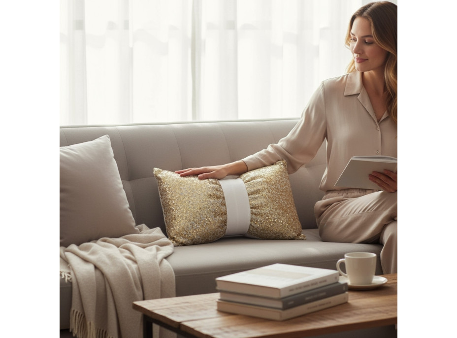 Dekorační polštář GLAM SHINE 30x50 cm - zlatý/bílý