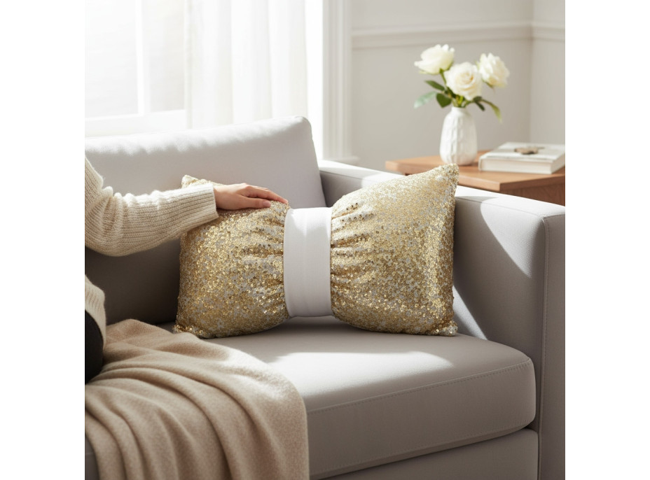 Dekorační polštář GLAM SHINE 30x50 cm - zlatý/bílý