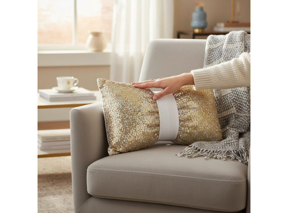 Dekorační polštář GLAM SHINE 30x50 cm - zlatý/bílý