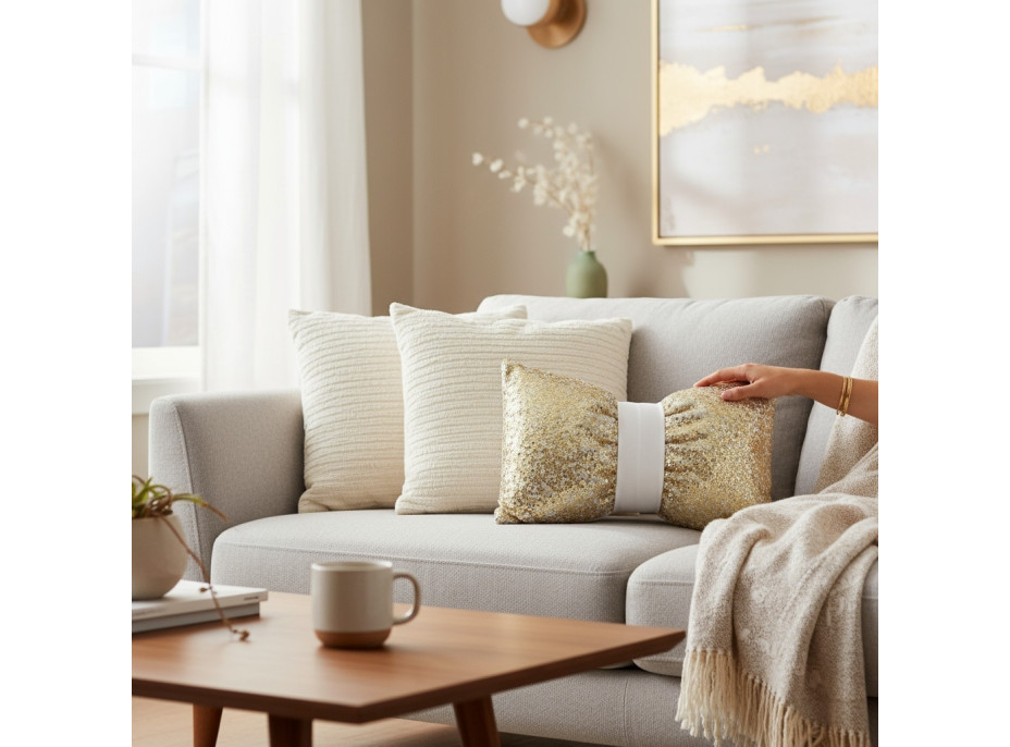 Dekorační polštář GLAM SHINE 30x50 cm - zlatý/bílý