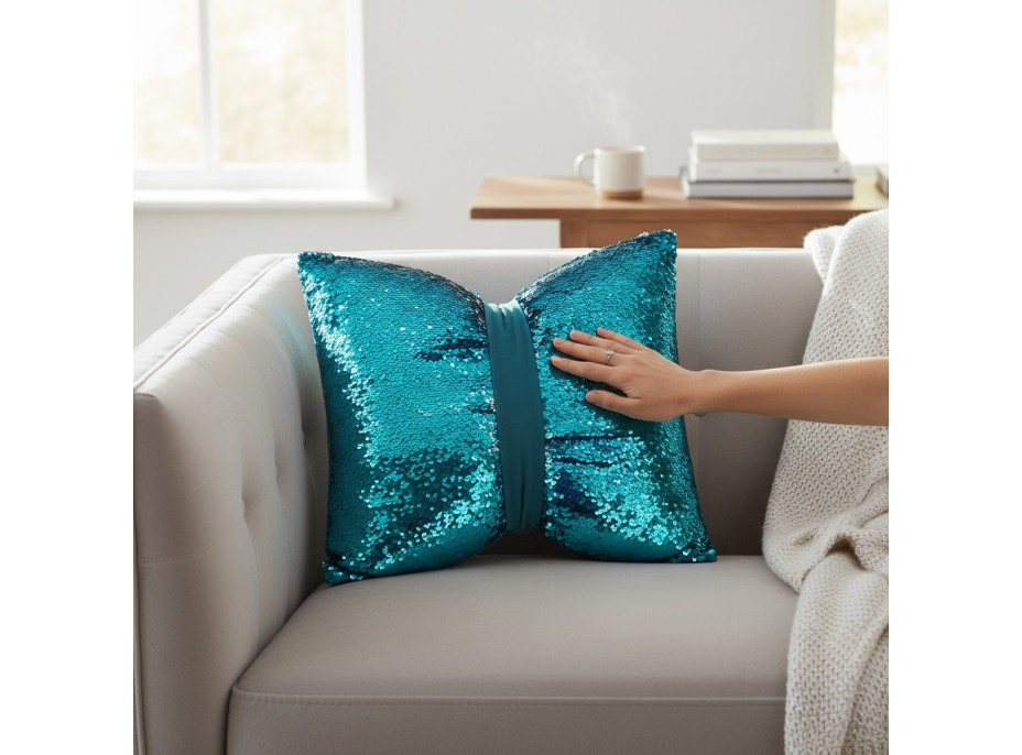 Dekorační polštář GLAM SHINE 40x40 cm - tyrkysový/stříbrný