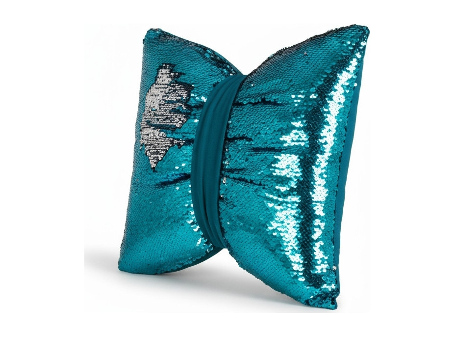 Dekorační polštář GLAM SHINE 40x40 cm - tyrkysový/stříbrný