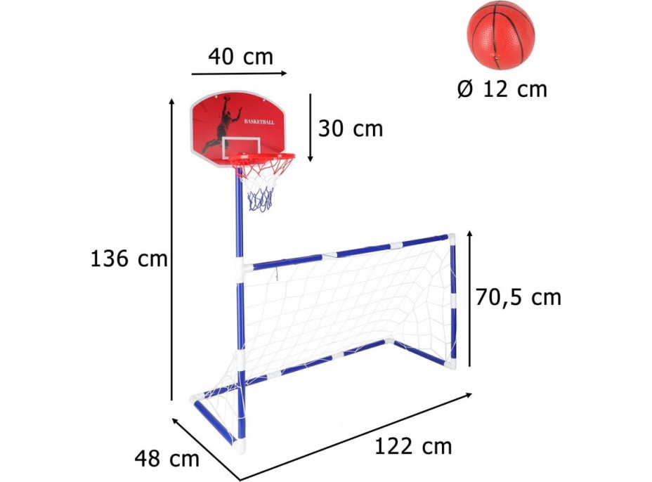 Fotbalová branka s basketbalovým košem 2v1
