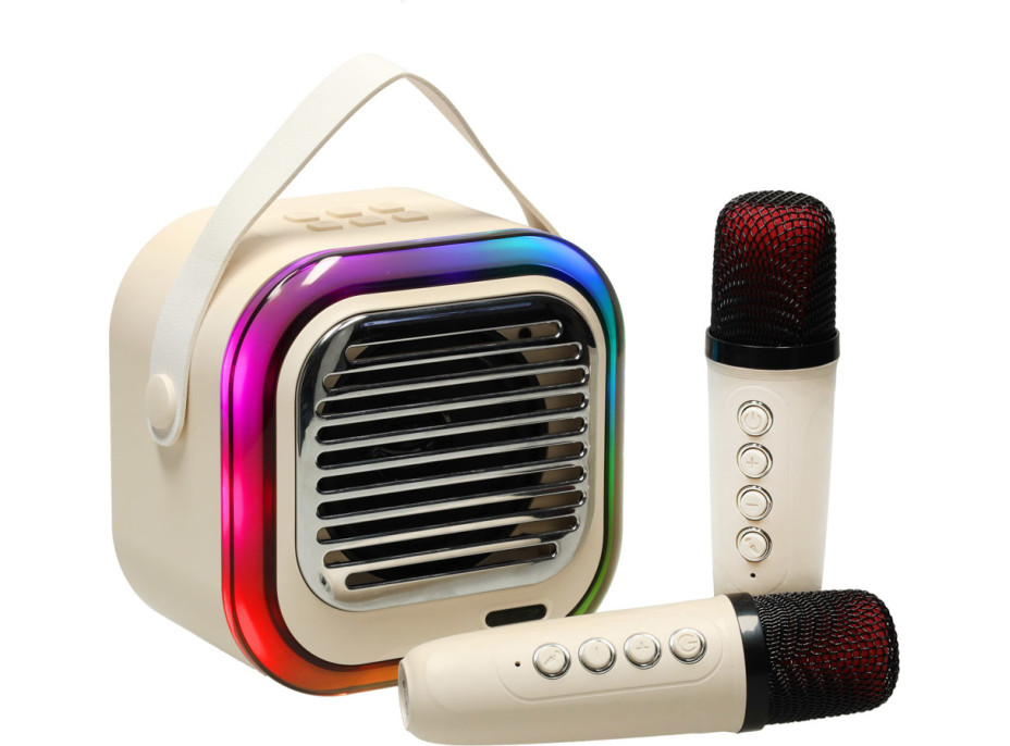 Sada karaoke reproduktoru Bluetooth + 2 mikrofony - krémový
