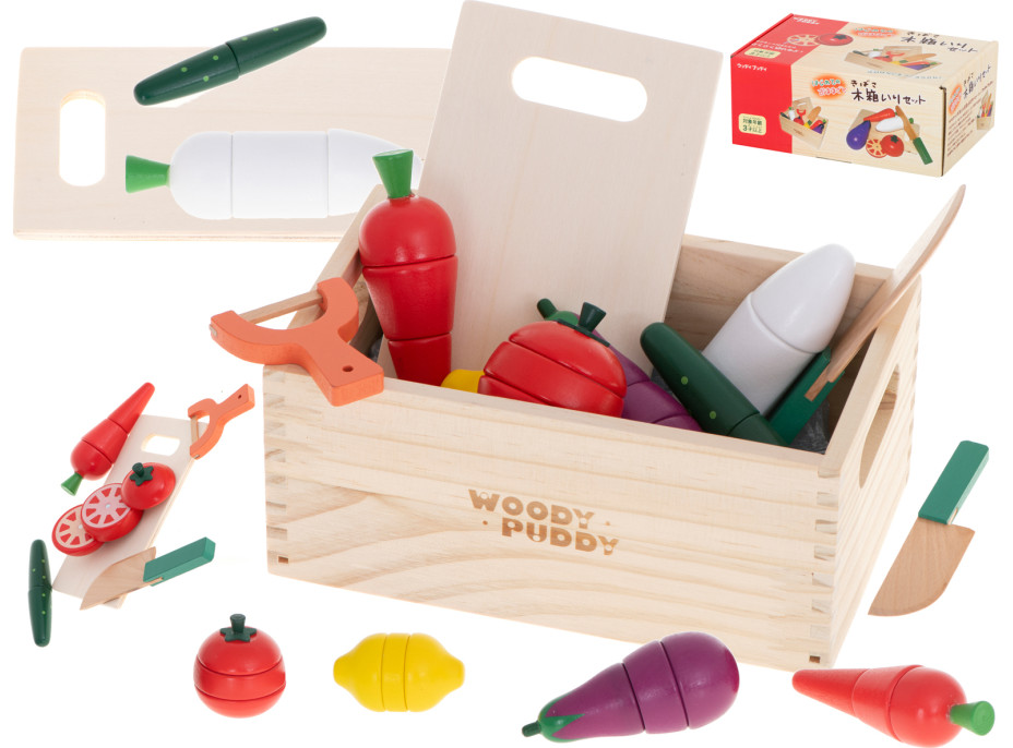 Dřevěná krájecí zelenina v krabici s příslušenstvím Dřevěná krájecí zelenina v krabici s příslušenstvím