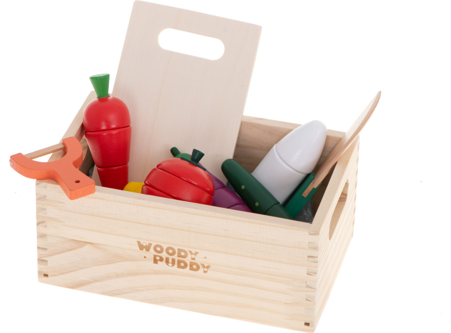 Dřevěná krájecí zelenina v krabici s příslušenstvím