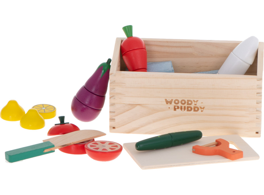 Dřevěná krájecí zelenina v krabici s příslušenstvím