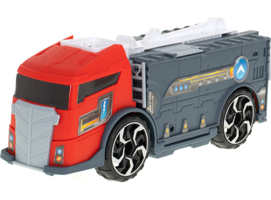 Transportér TIR 2v1 parkovací garáž hasiči + 3 auta - červená