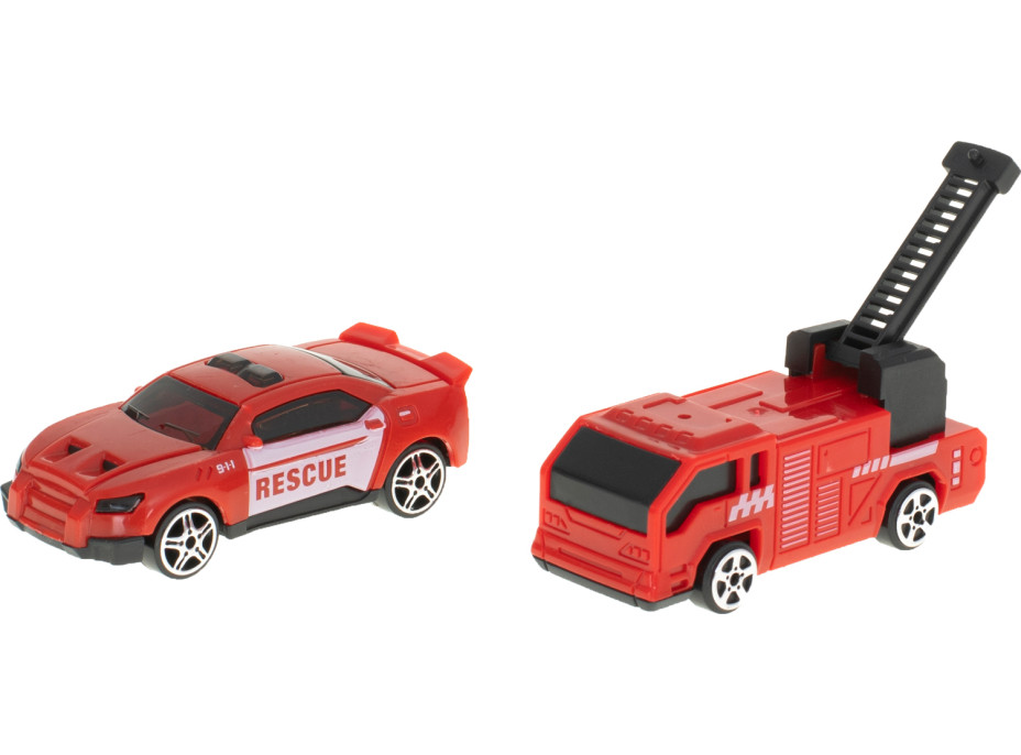 Transportér TIR 2v1 parkovací garáž hasiči + 3 auta - červená