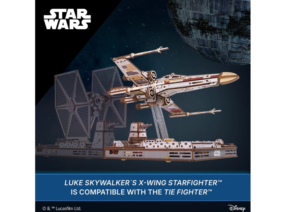 Ugears 3D dřevěná mechanická skládačka Star Wars Luke Skywalker X-Wing stíhačka