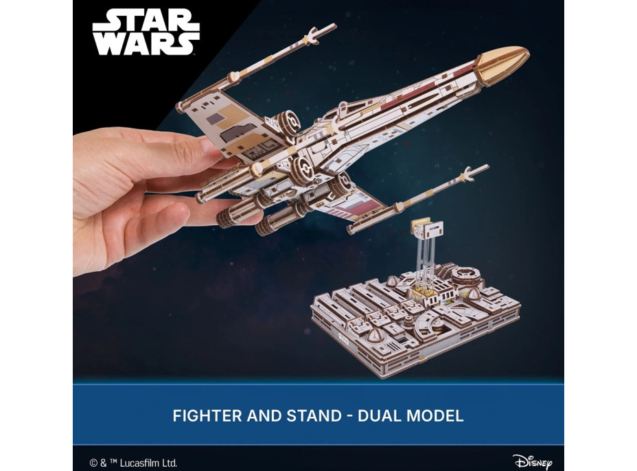 Ugears 3D dřevěná mechanická skládačka Star Wars Luke Skywalker X-Wing stíhačka
