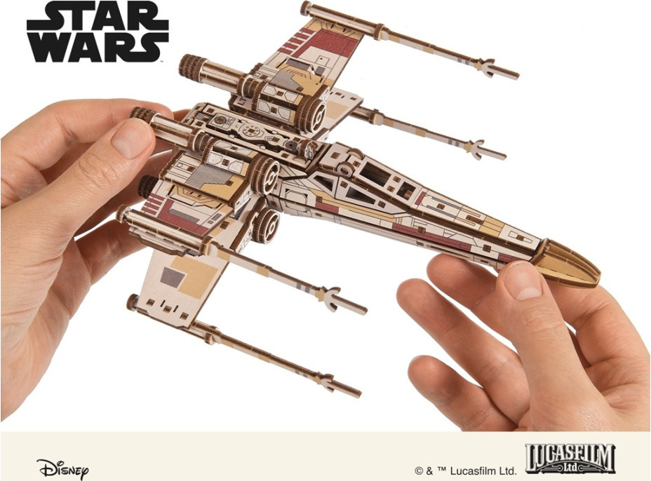 Ugears 3D dřevěná mechanická skládačka Star Wars Luke Skywalker X-Wing stíhačka