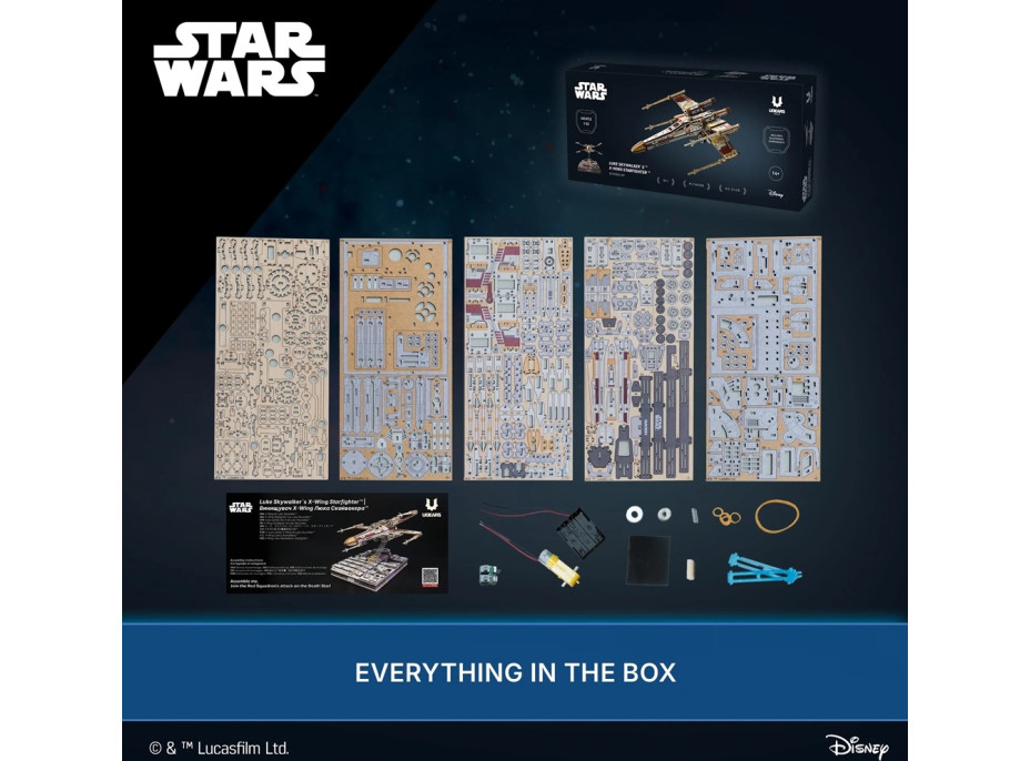 Ugears 3D dřevěná mechanická skládačka Star Wars Luke Skywalker X-Wing stíhačka
