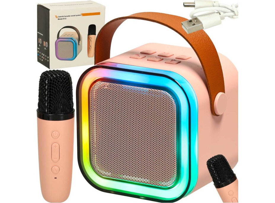 Karaoke reproduktor Bluetooth + mikrofon - růžový Karaoke reproduktor Bluetooth + mikrofon - růžový