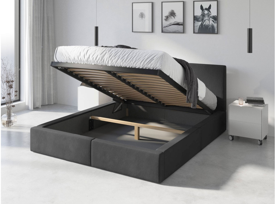 Čalouněná postel HILTON s úložným prostorem - 200x140 cm - grafitová