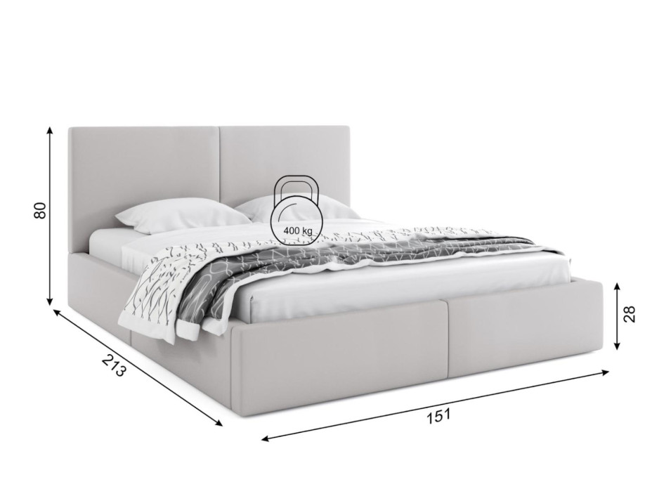 Čalouněná postel HILTON s úložným prostorem - 200x140 cm - šedá