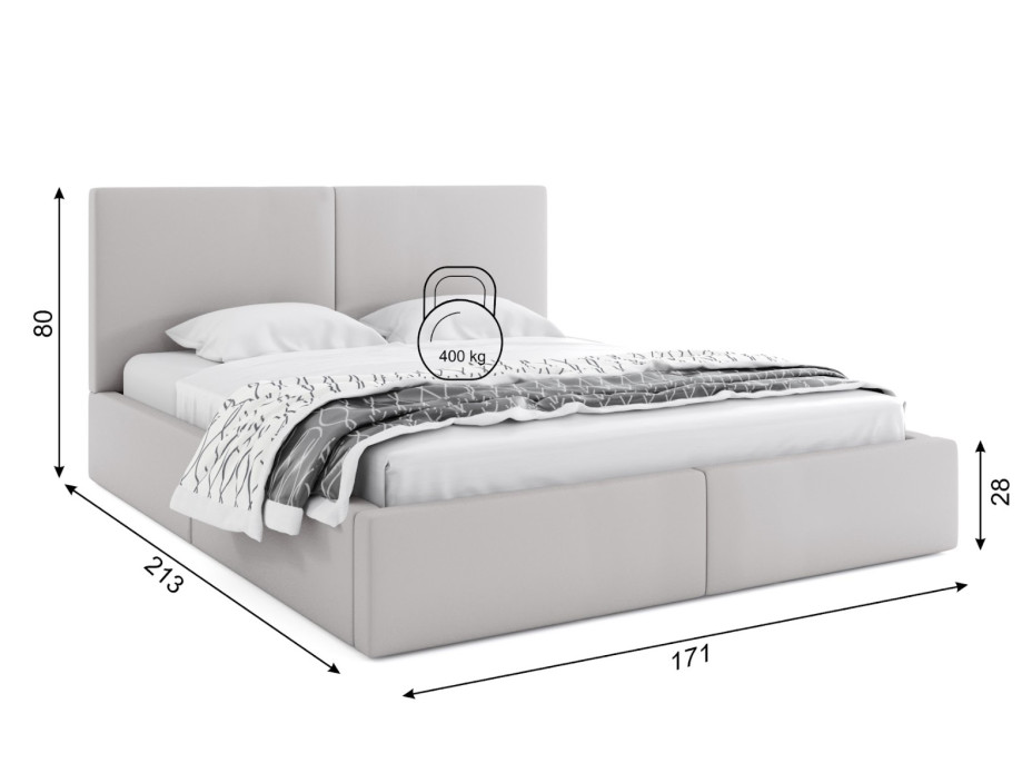 Čalouněná postel HILTON s úložným prostorem - 200x160 cm - šedá
