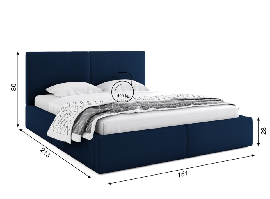 Čalouněná postel HILTON s úložným prostorem - 200x140 cm - tmavě modrá