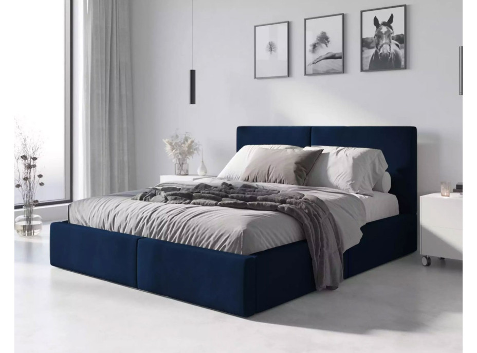 Čalouněná postel HILTON s úložným prostorem - 200x140 cm - tmavě modrá