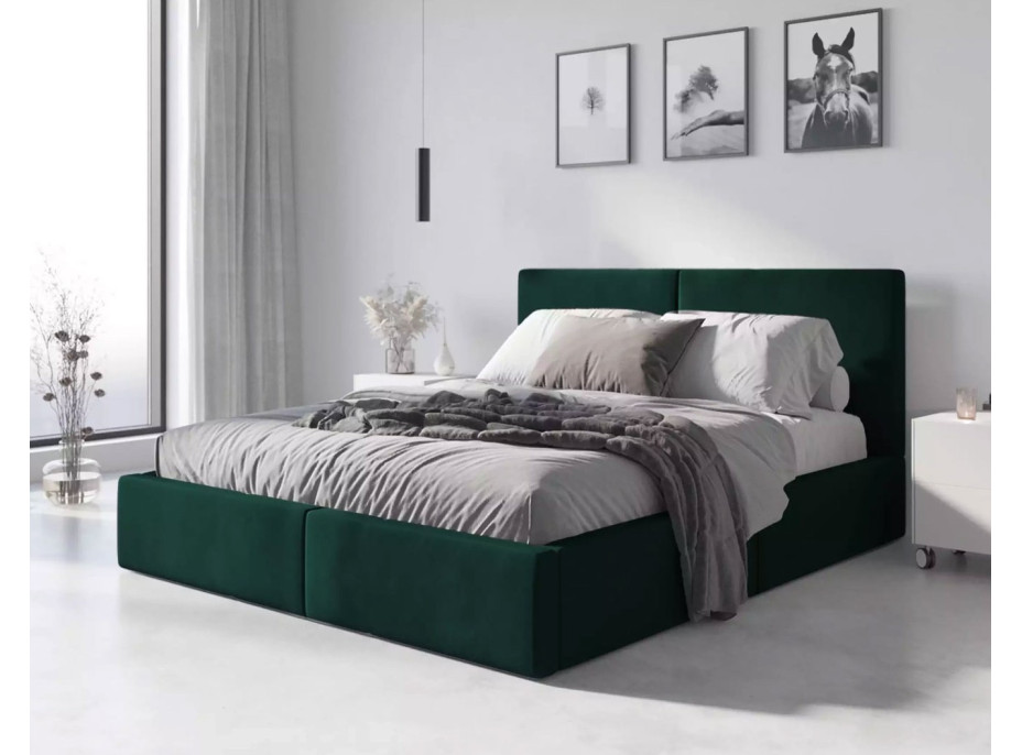 Čalouněná postel HILTON s úložným prostorem - 200x120 cm - tmavě zelená