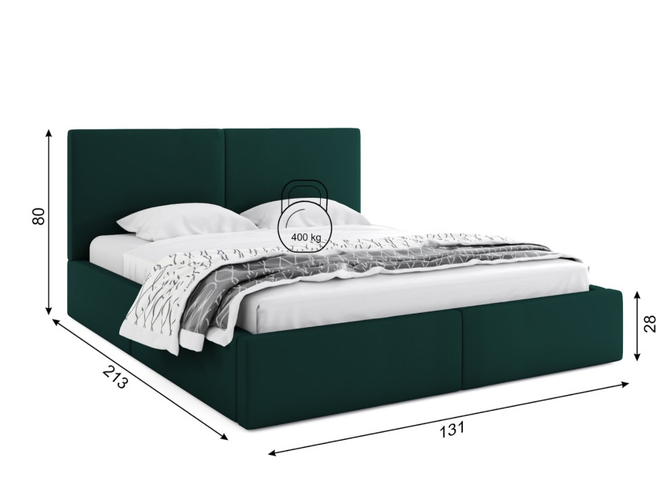 Čalouněná postel HILTON s úložným prostorem - 200x120 cm - tmavě zelená