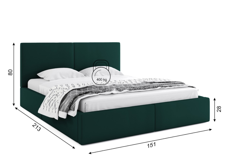 Čalouněná postel HILTON s úložným prostorem - 200x140 cm - tmavě zelená