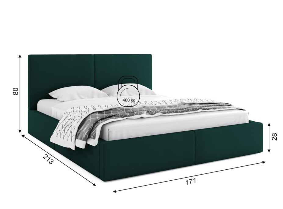 Čalouněná postel HILTON s úložným prostorem - 200x160 cm - tmavě zelená