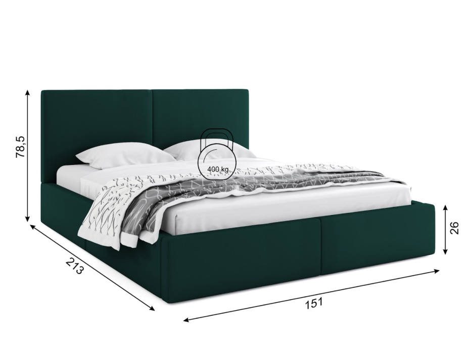 Čalouněná postel HILTON - 200x140 cm - tmavě zelená