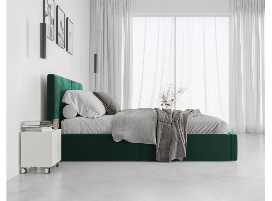 Čalouněná postel HILTON s úložným prostorem - 200x160 cm - tmavě zelená
