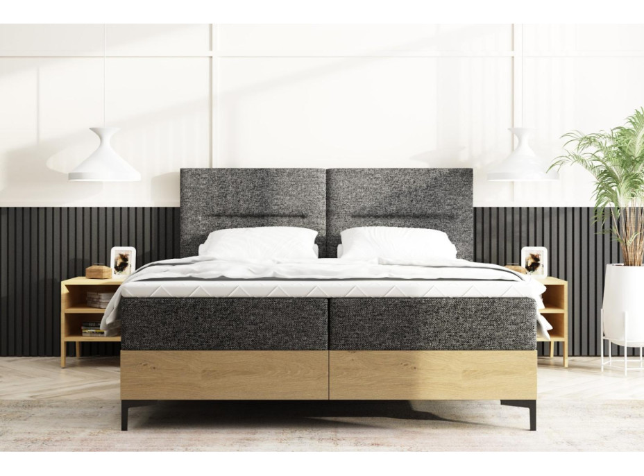 Čalouněná postel IMPERIAL s úložným prostorem - 200x140 cm - dub/šedá