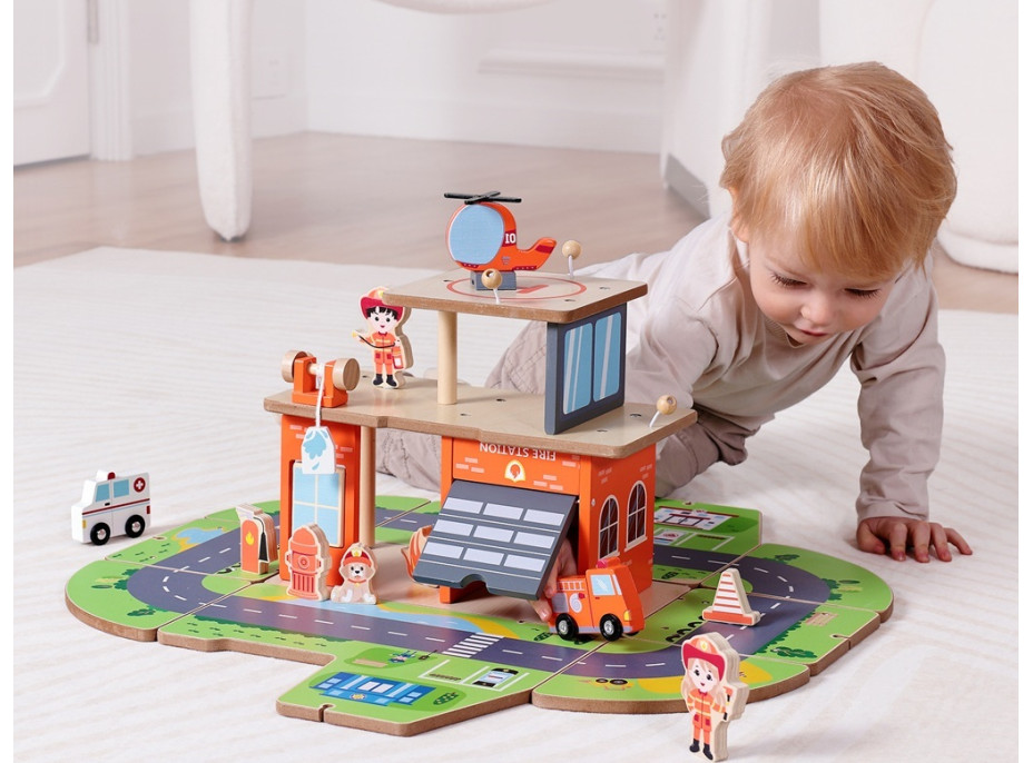 2Kids Toys Dřevěná stanice Hasiči 2 v 1