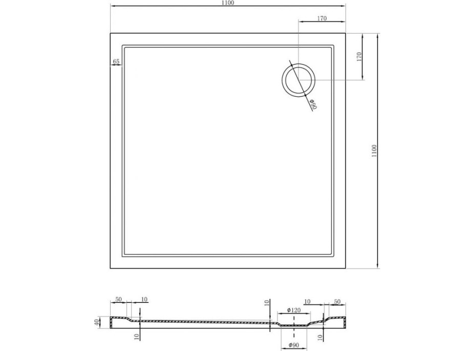 Sprchová vanička MEXEN FLOW - 110x110 cm - bílá lesklá - 46S101111