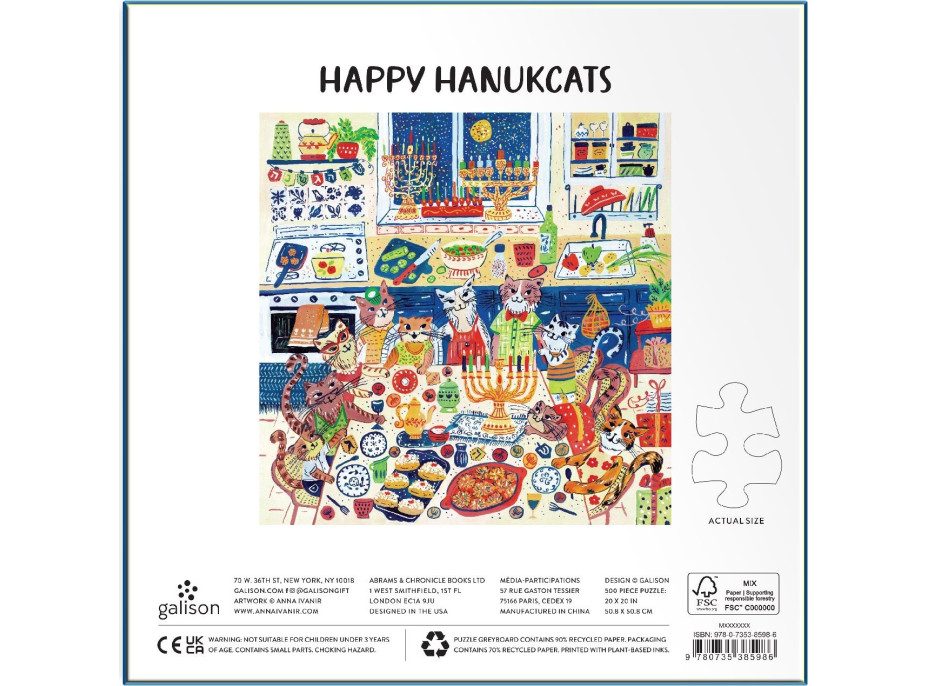 GALISON Čtvercové puzzle Happy Hanukcats 500 dílků