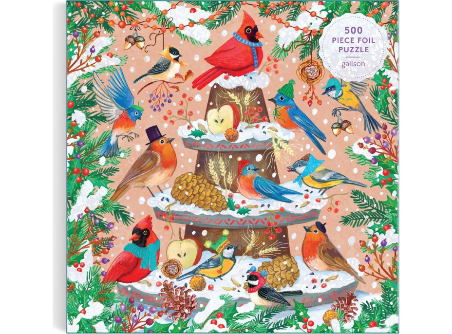 GALISON Metalické čtvercové puzzle Sváteční ptactvo 500 dílků