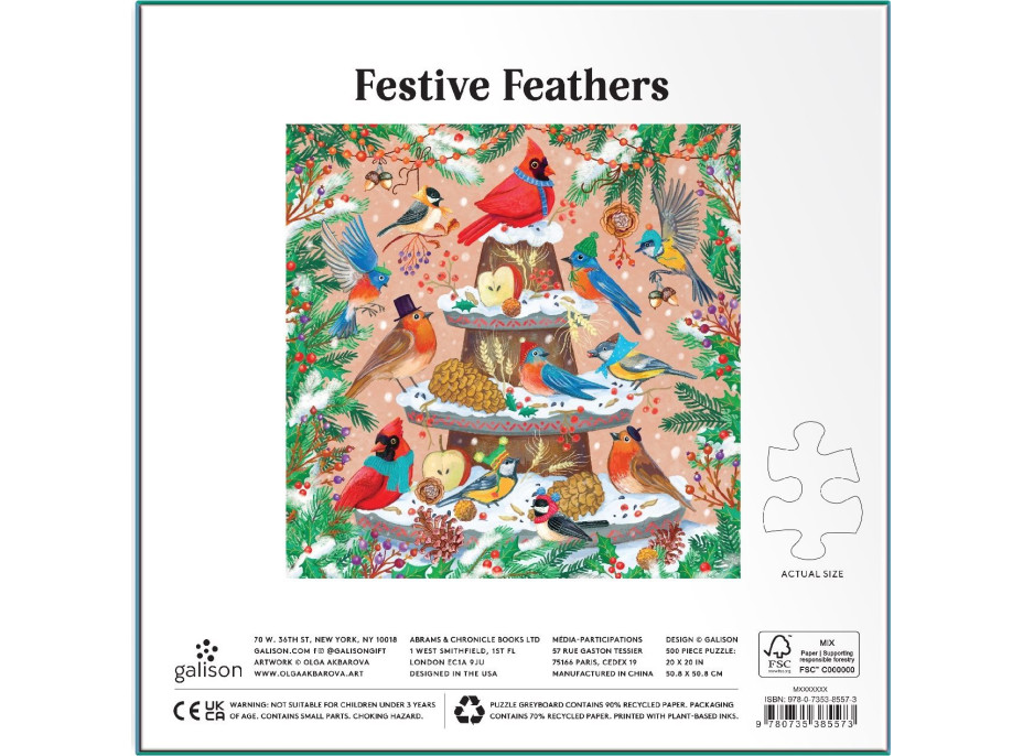 GALISON Metalické čtvercové puzzle Sváteční ptactvo 500 dílků