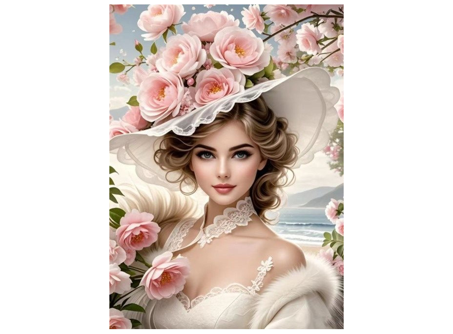 NORIMPEX Diamantové malování Dívka v květinovém klobouku 30x40cm