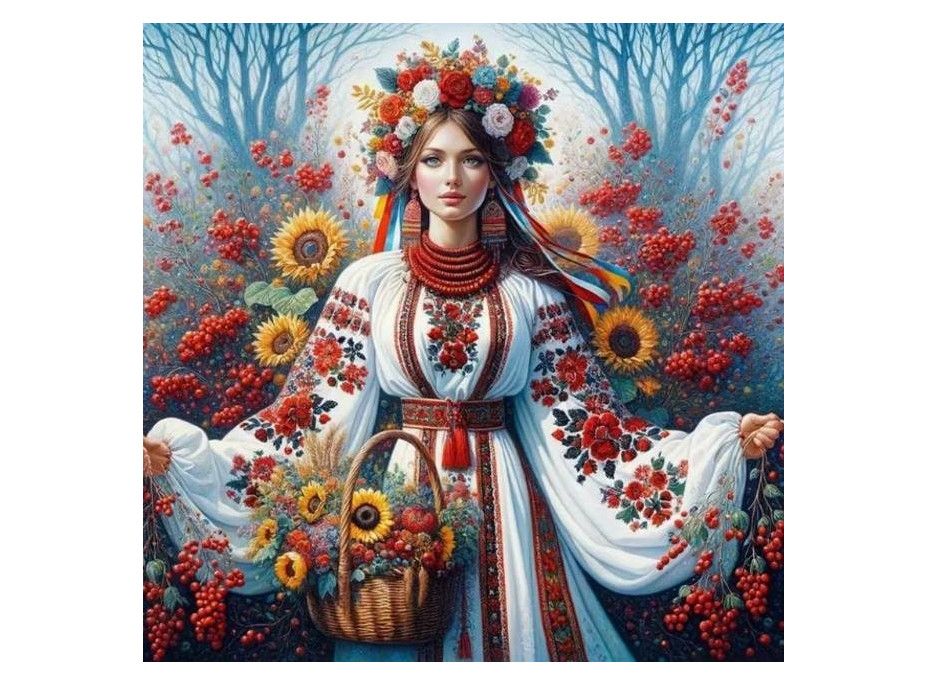 NORIMPEX Diamantové malování Slovanská dívka s květinách 30x40cm