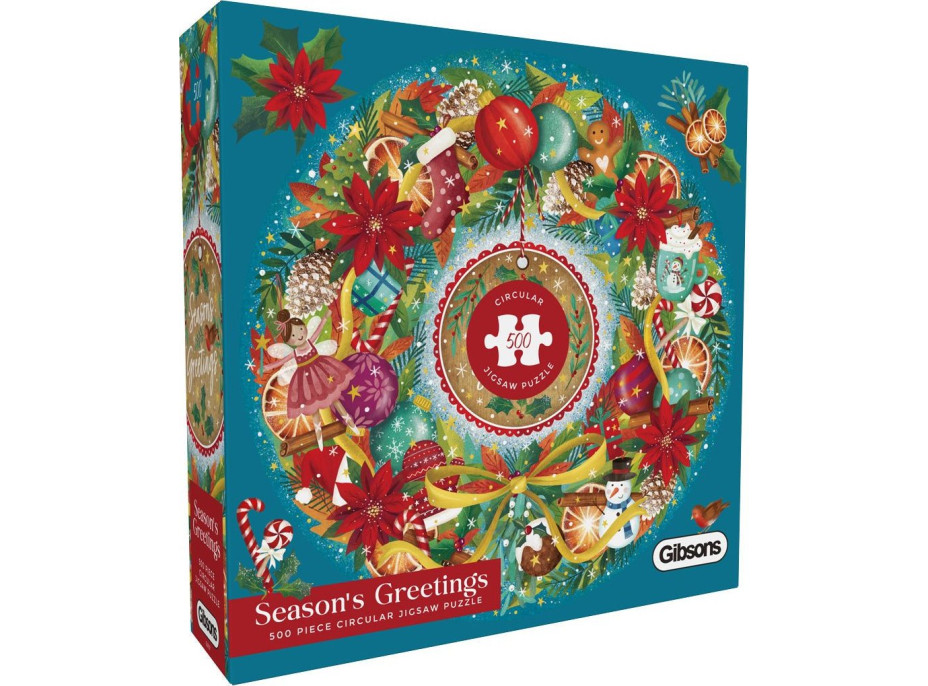 GIBSONS Kulaté puzzle Vánoční pozdravy 500 dílků