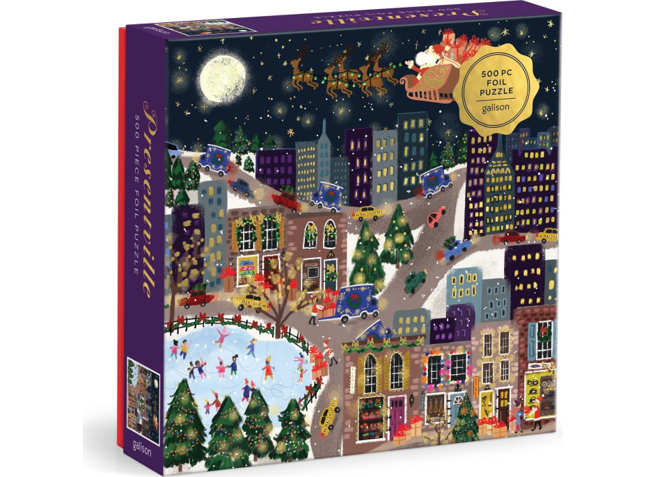 GALISON Metalické čtvercové puzzle Dárkové městečko 500 dílků