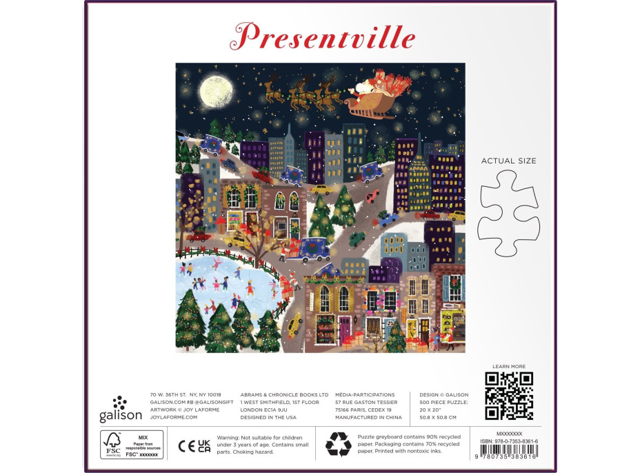 GALISON Metalické čtvercové puzzle Dárkové městečko 500 dílků