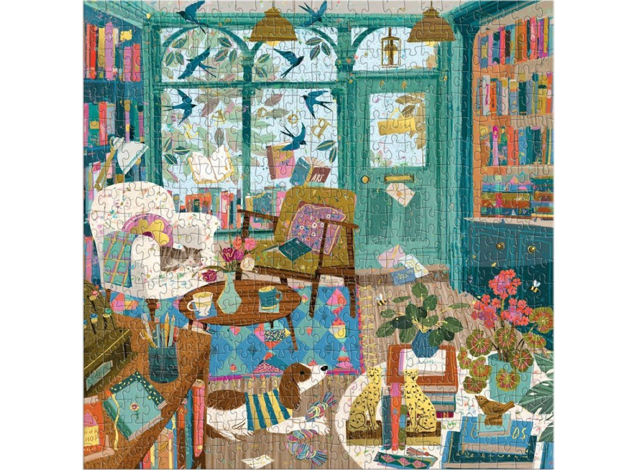 GALISON Metalické čtvercové puzzle Odpoledne v knihkupectví 500 dílků