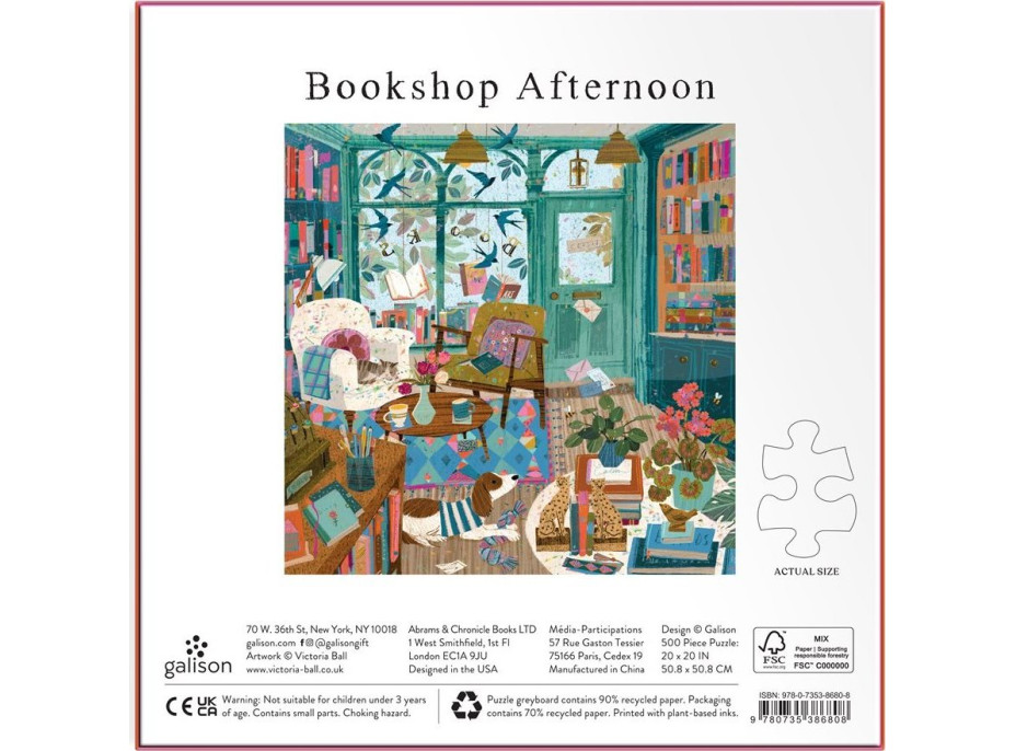 GALISON Metalické čtvercové puzzle Odpoledne v knihkupectví 500 dílků