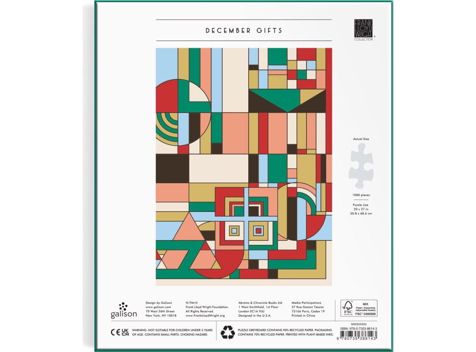 GALISON Metalické puzzle Frank Lloyd Wright: Prosincové dárky 1000 dílků