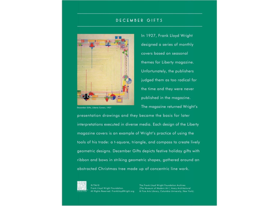 GALISON Metalické puzzle Frank Lloyd Wright: Prosincové dárky 1000 dílků